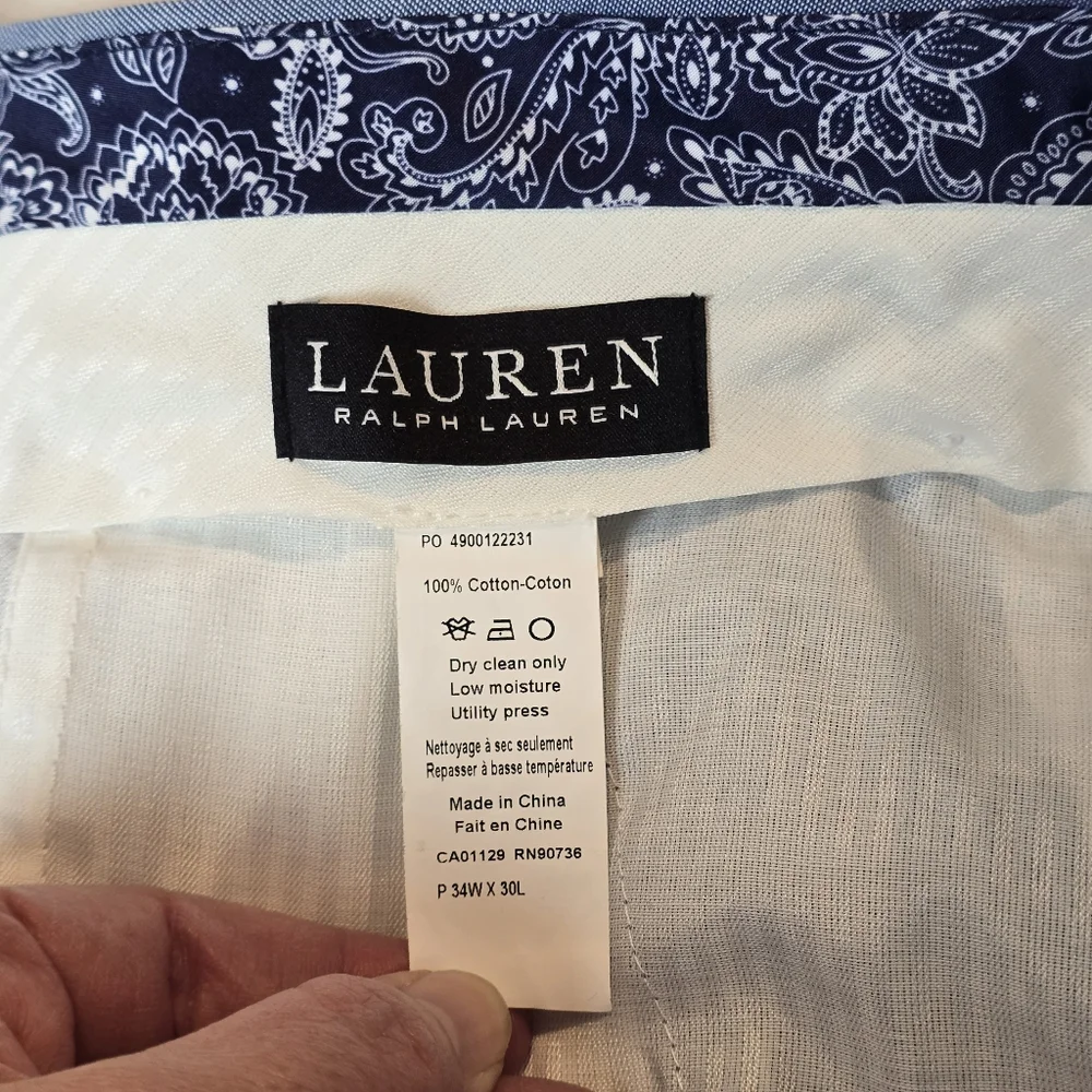 NWT Ralph Lauren UltraFlex 100% Cotton Edgewood Dress Pants Light Blue 34x30